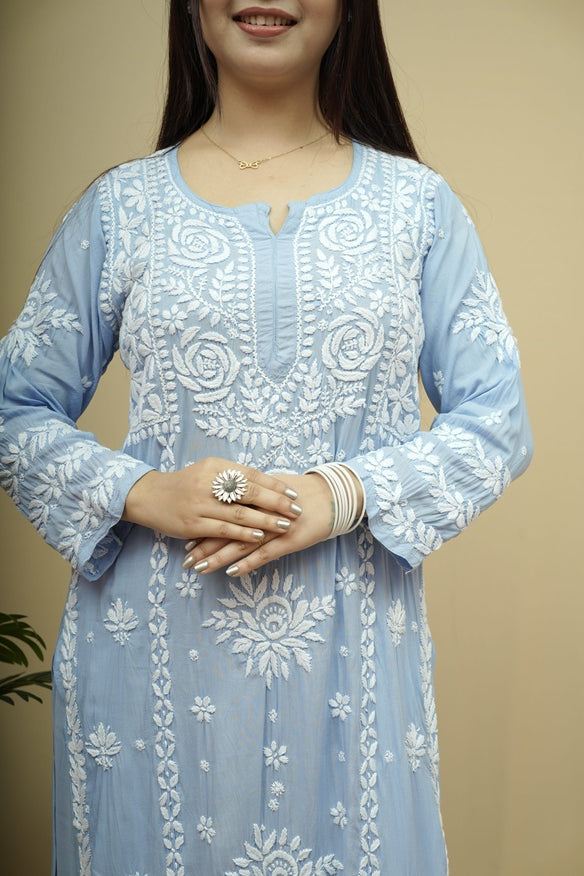 Roshni Modal 3D Chikankari Kurta Pant Set