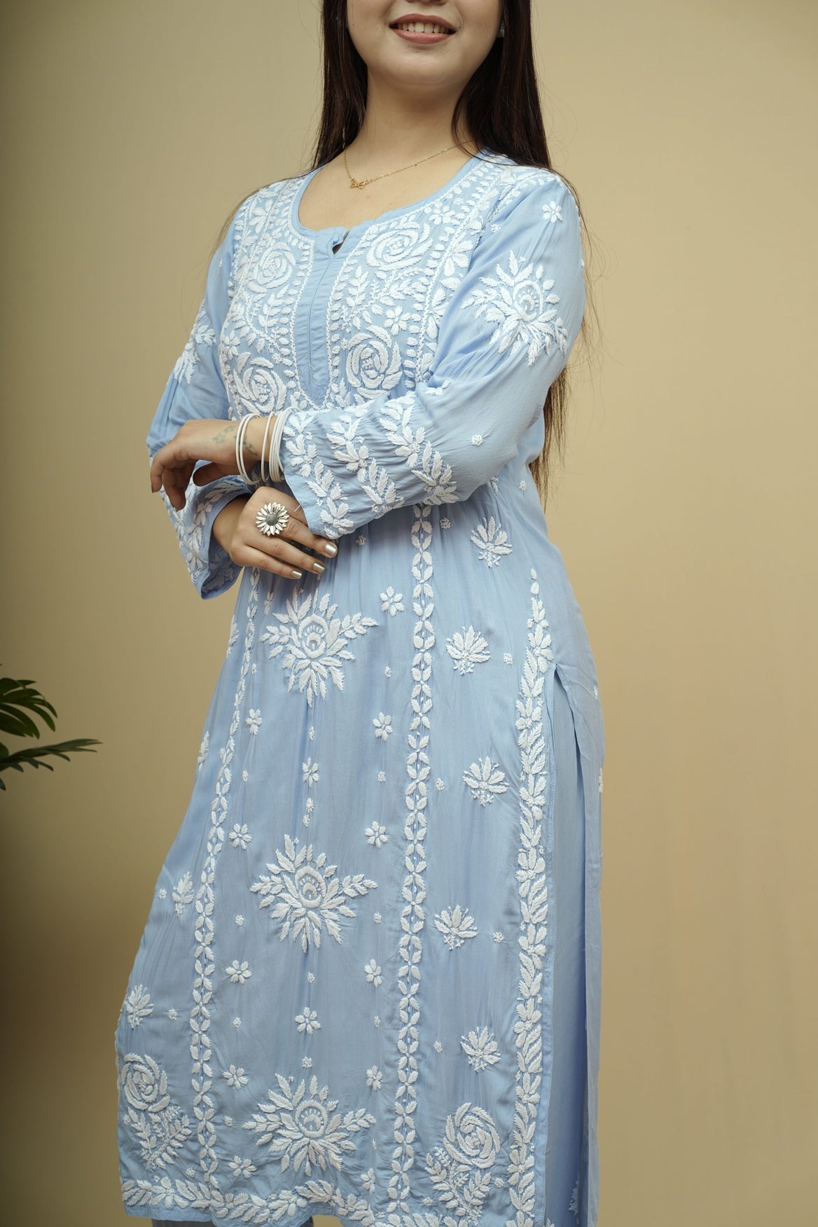 Roshni Modal 3D Chikankari Kurta Pant Set