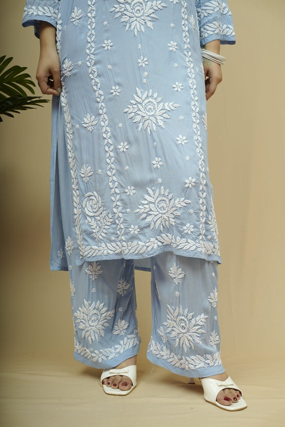 Roshni Modal 3D Chikankari Kurta Pant Set