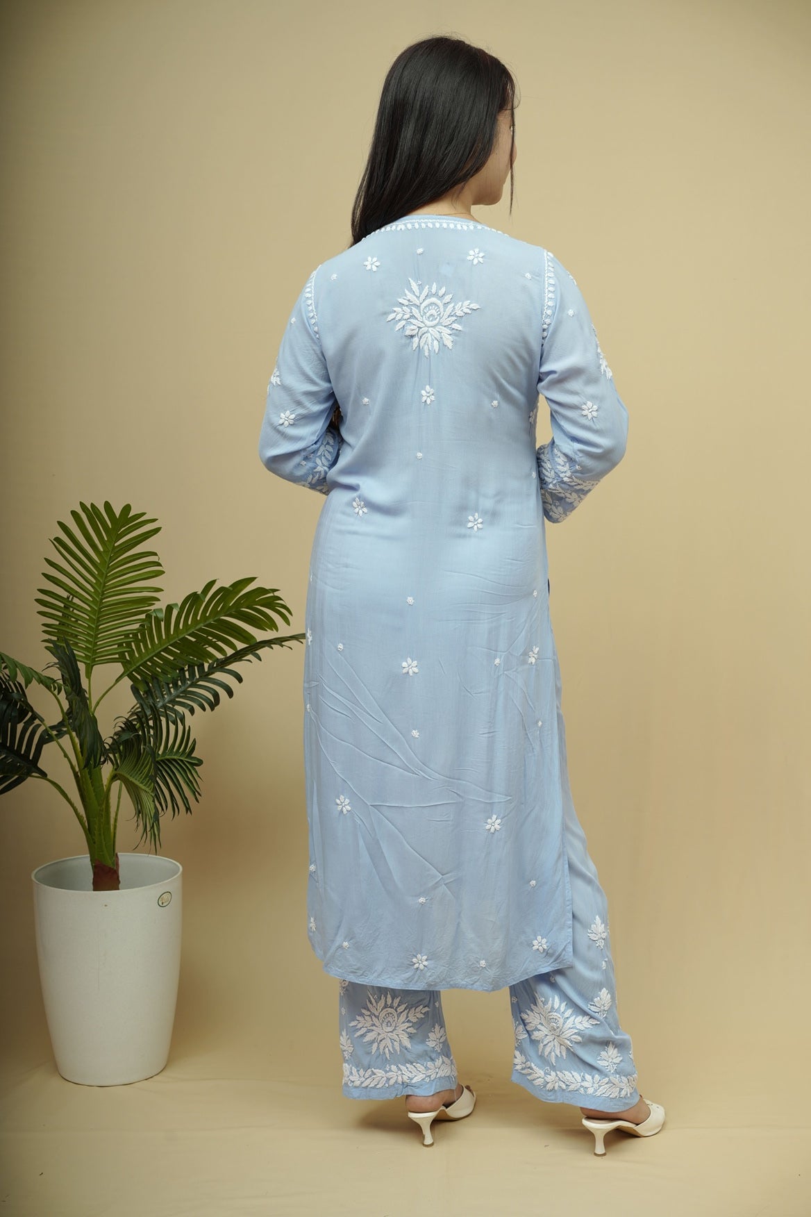 Roshni Modal 3D Chikankari Kurta Pant Set