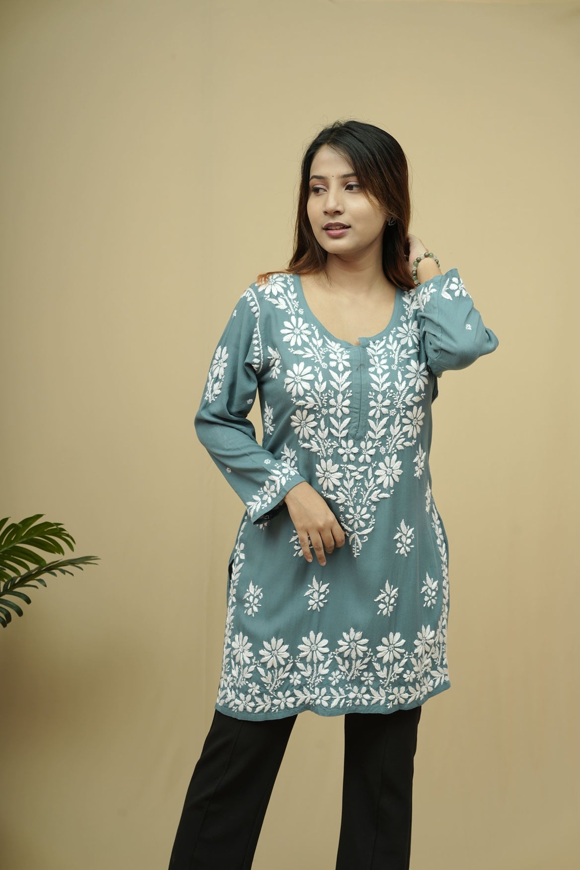 Raina Rayon Chikankari Short Kurti