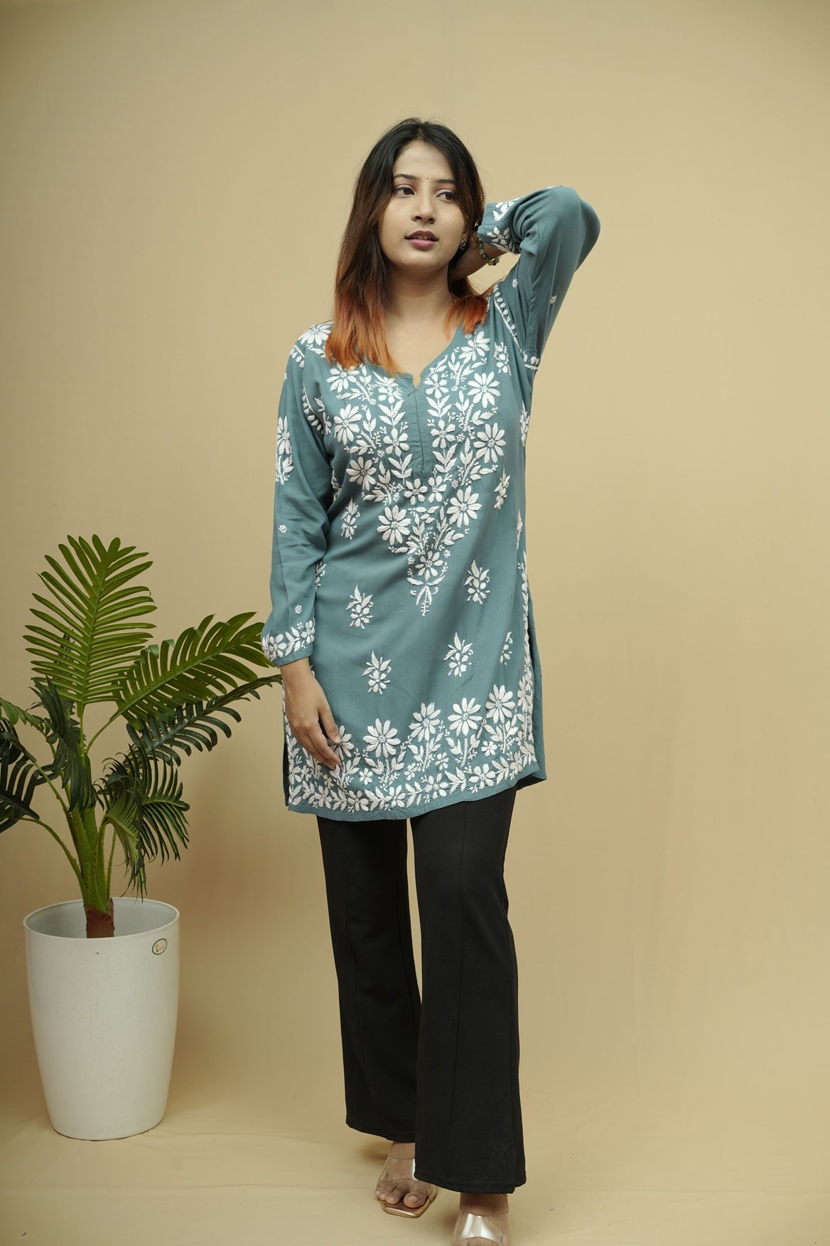 Raina Rayon Chikankari Short Kurti