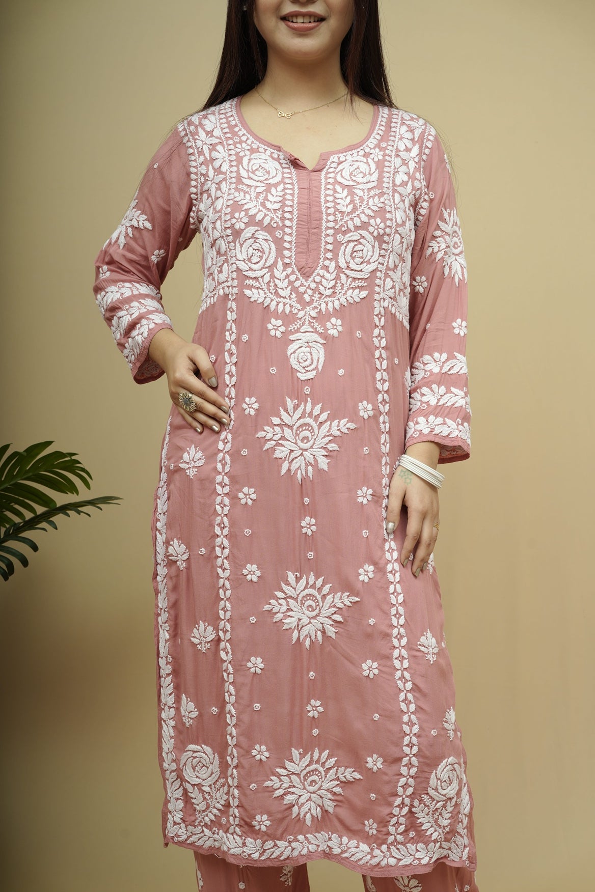Roshni Modal 3D Chikankari Kurta Pant Set