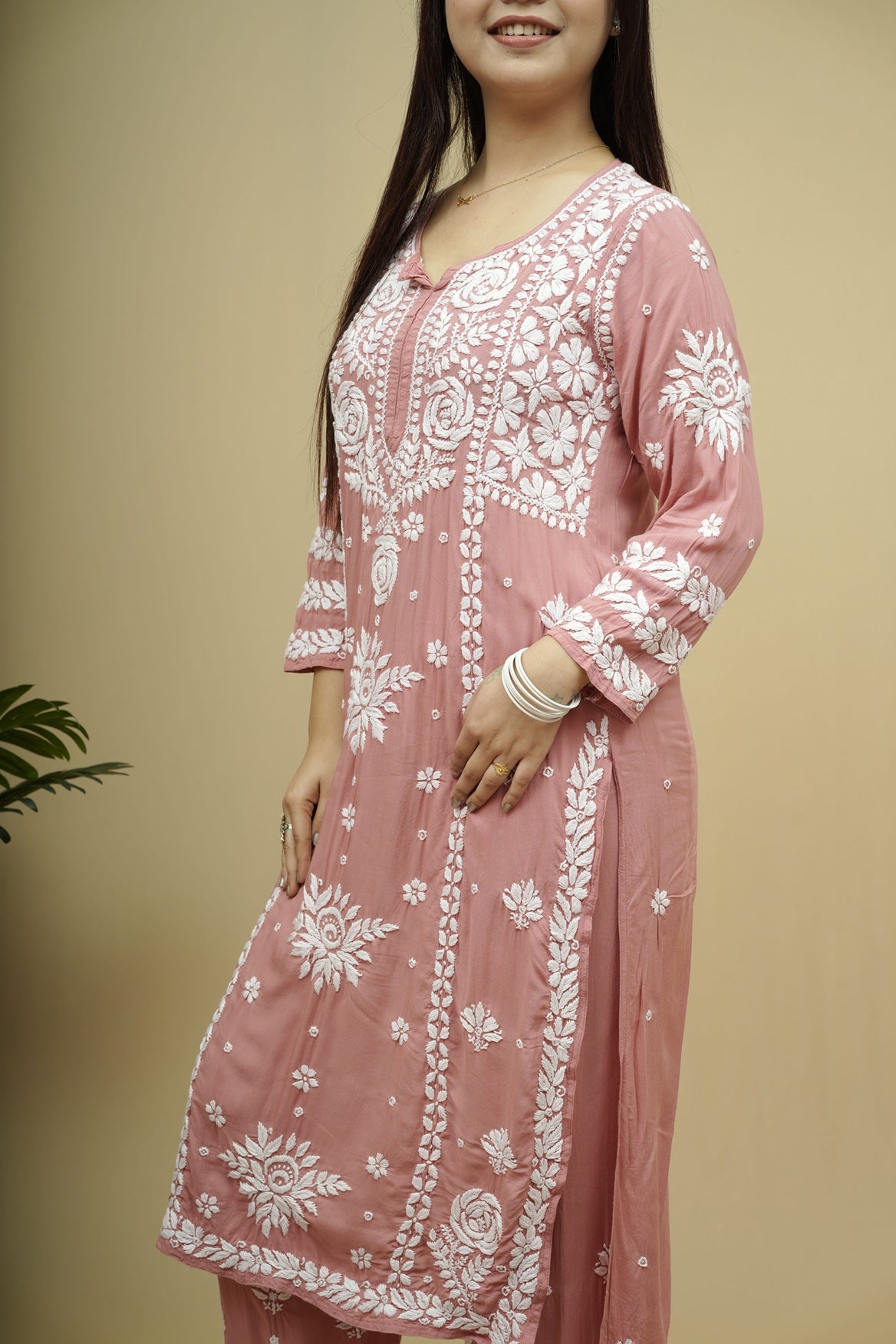 Roshni Modal 3D Chikankari Kurta Pant Set
