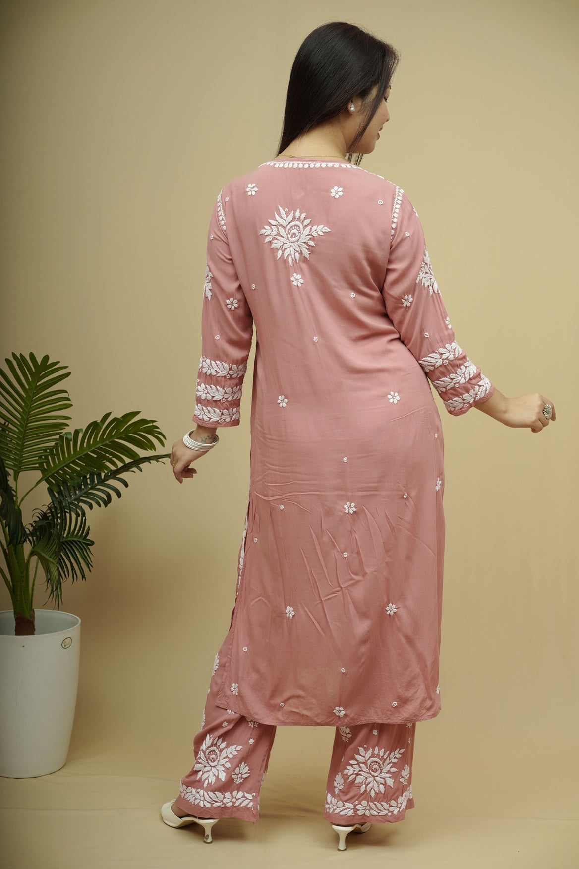 Roshni Modal 3D Chikankari Kurta Pant Set