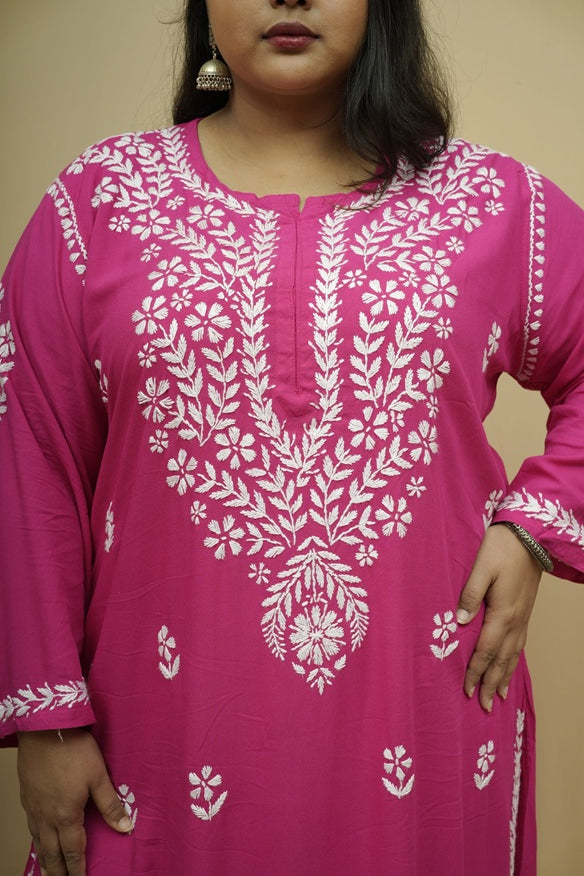 Plus Size Rayon Chikankari Kurta-Plazzo Set