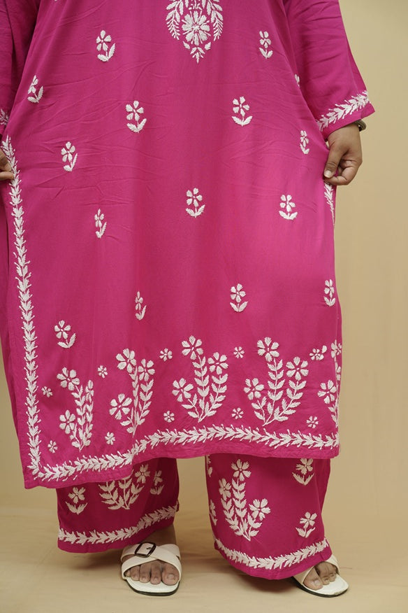 Plus Size Rayon Chikankari Kurta-Plazzo Set