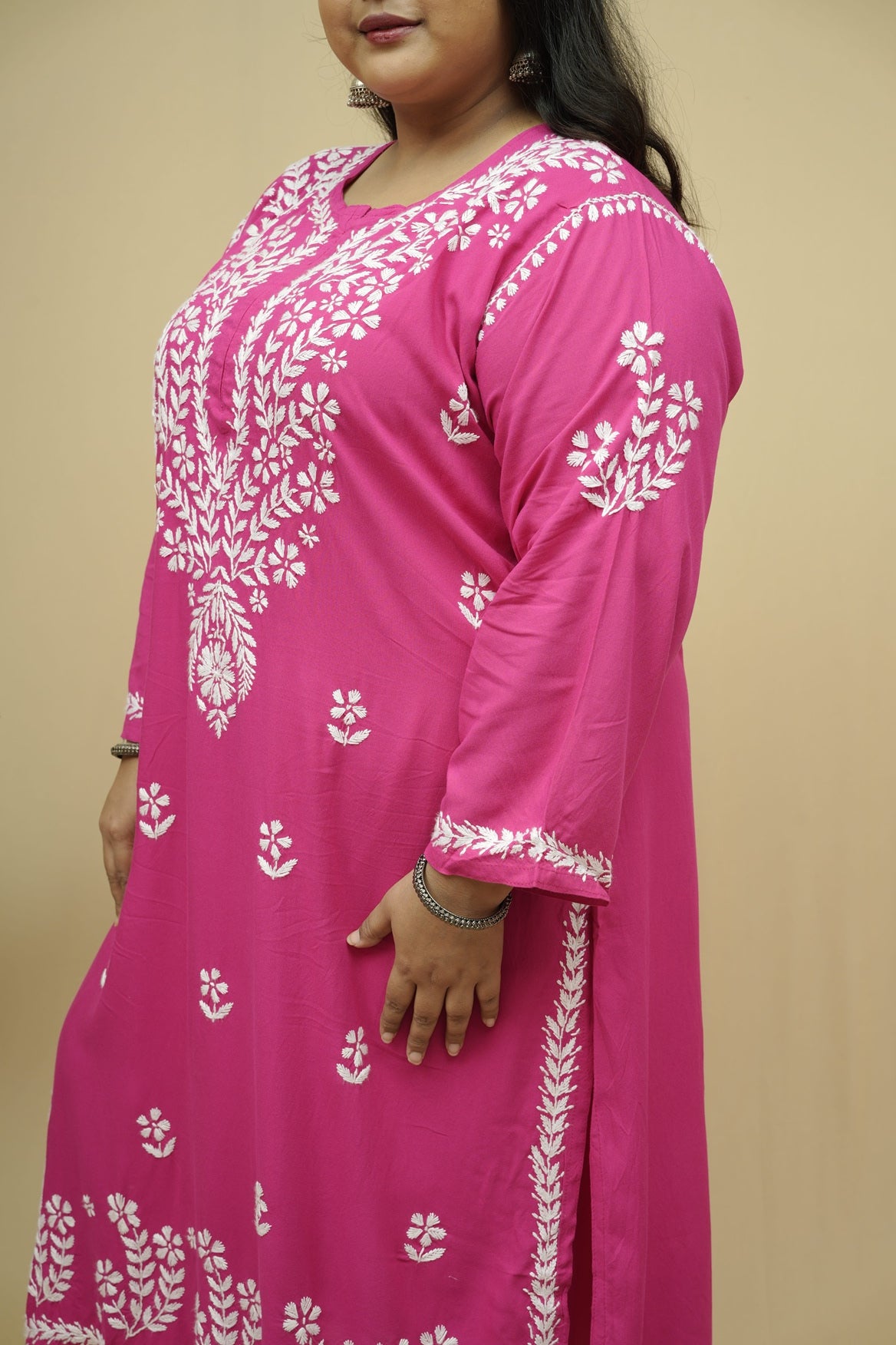 Plus Size Rayon Chikankari Kurta-Plazzo Set
