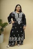 Plus Size Rayon Chikankari Kurta-Plazzo Set