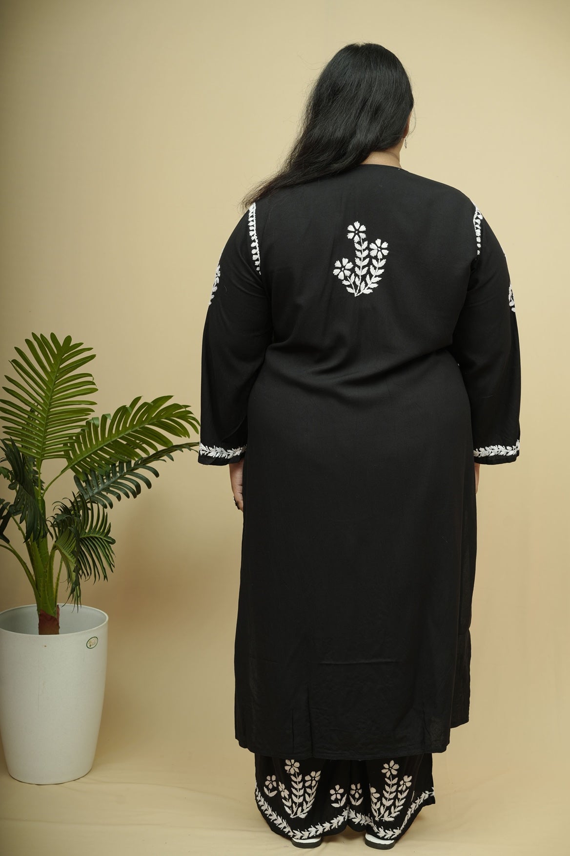 Plus Size Rayon Chikankari Kurta-Plazzo Set