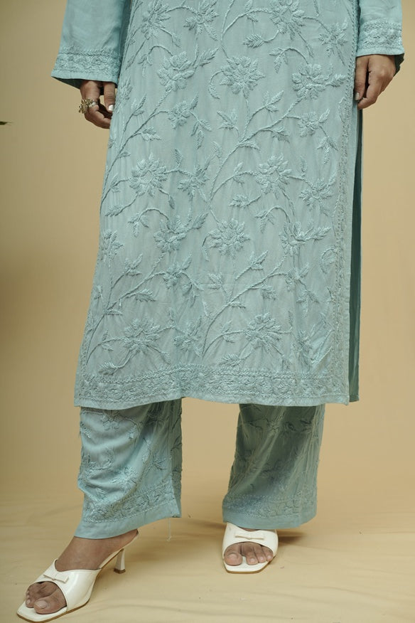 Mira Rayon 3D Chikankari Kurta Pant Set