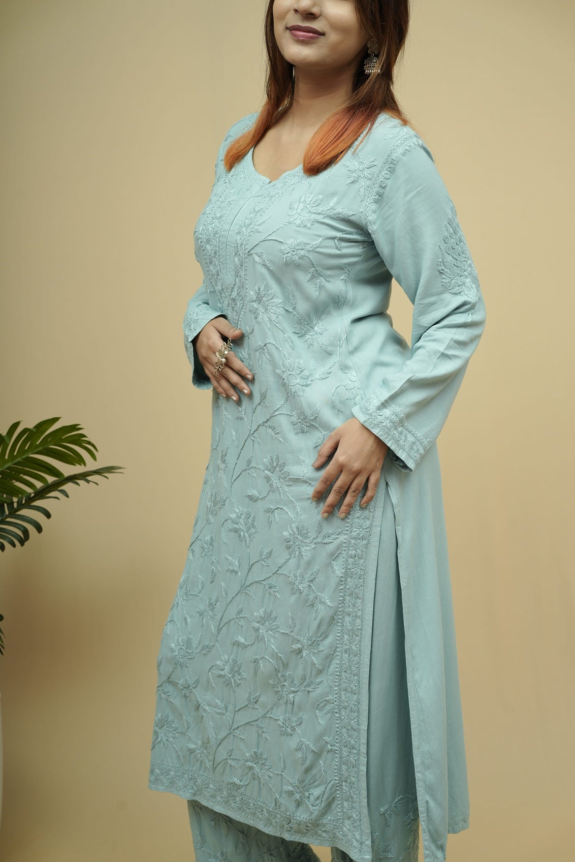 Mira Rayon 3D Chikankari Kurta Pant Set