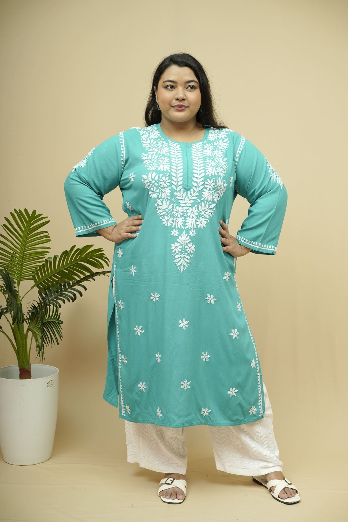 Vasudha Rayon Chikankari Long Kurta