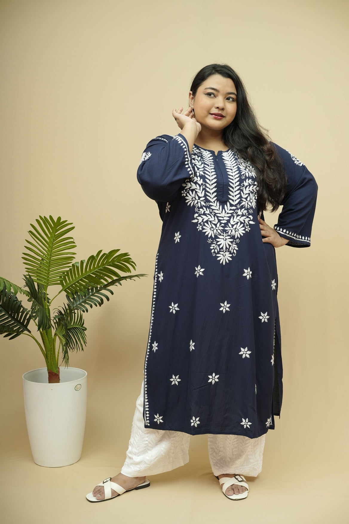 Vasudha Rayon Chikankari Long Kurta