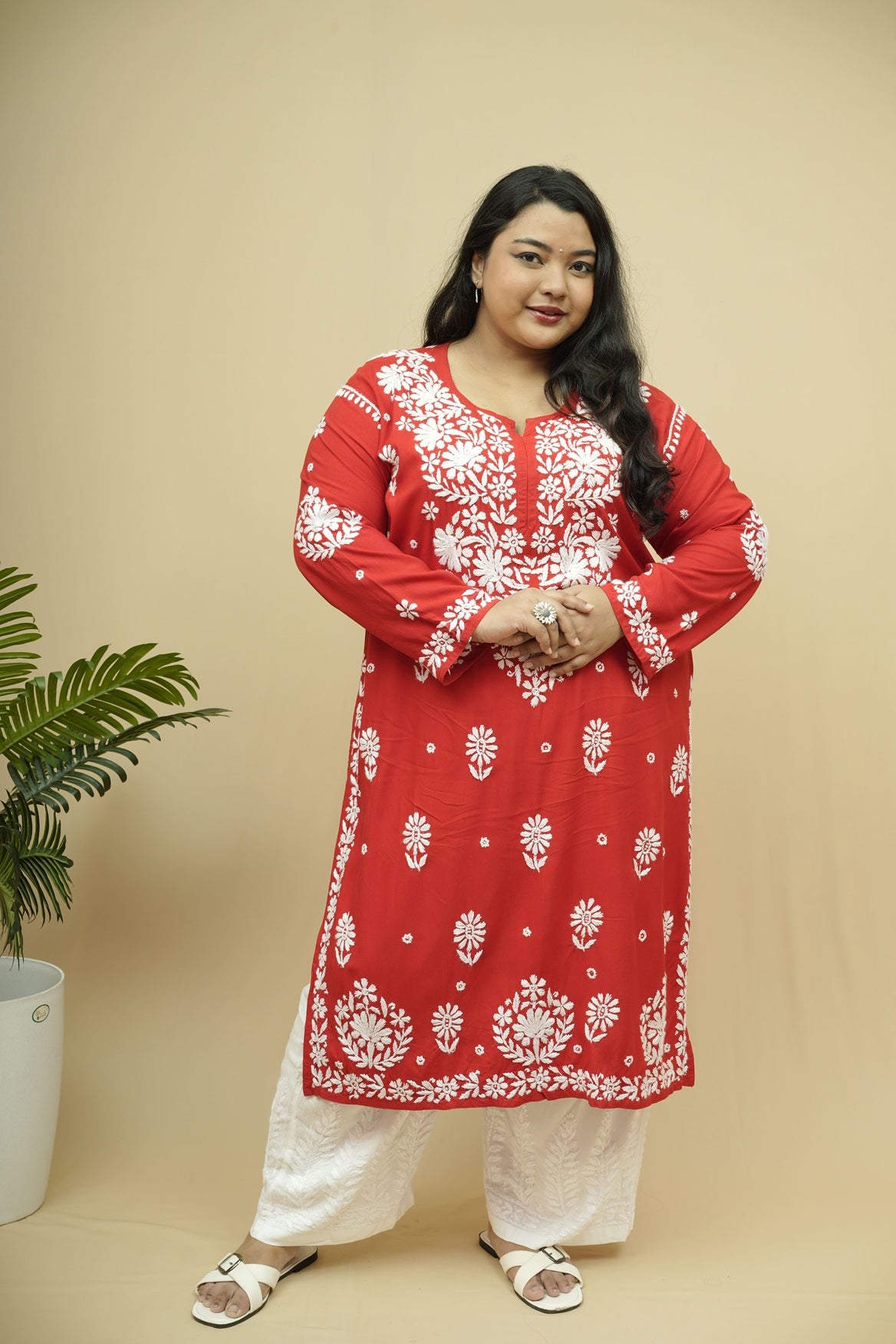 Plus Size Rayon Chikankari Kurta