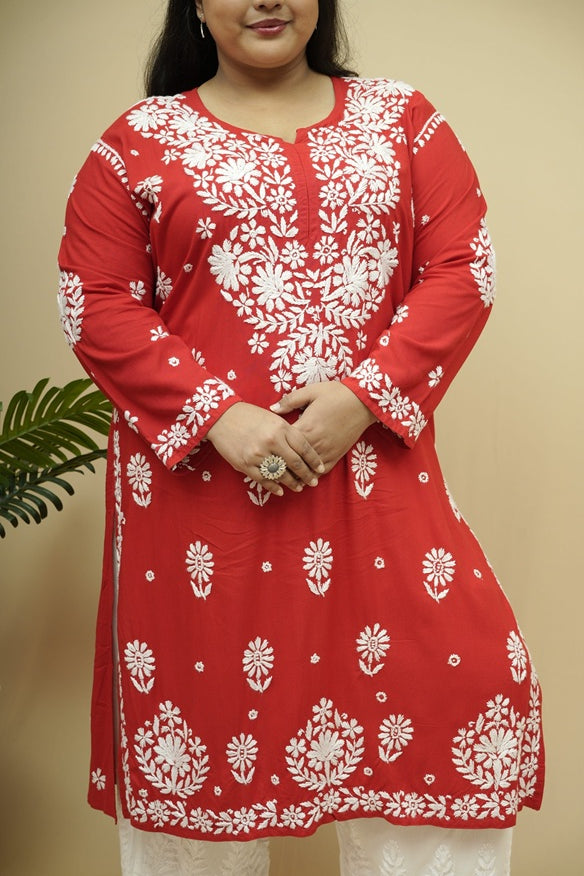 Plus Size Rayon Chikankari Kurta