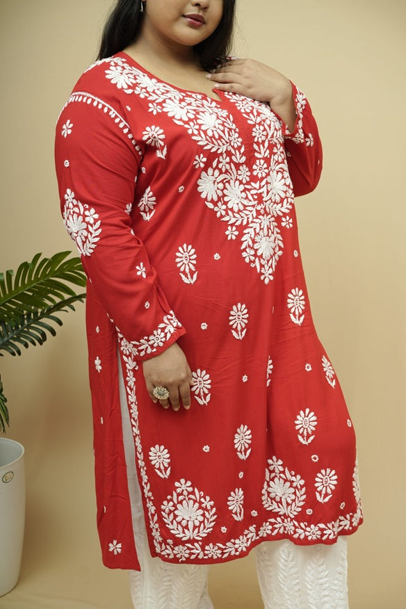 Plus Size Rayon Chikankari Kurta