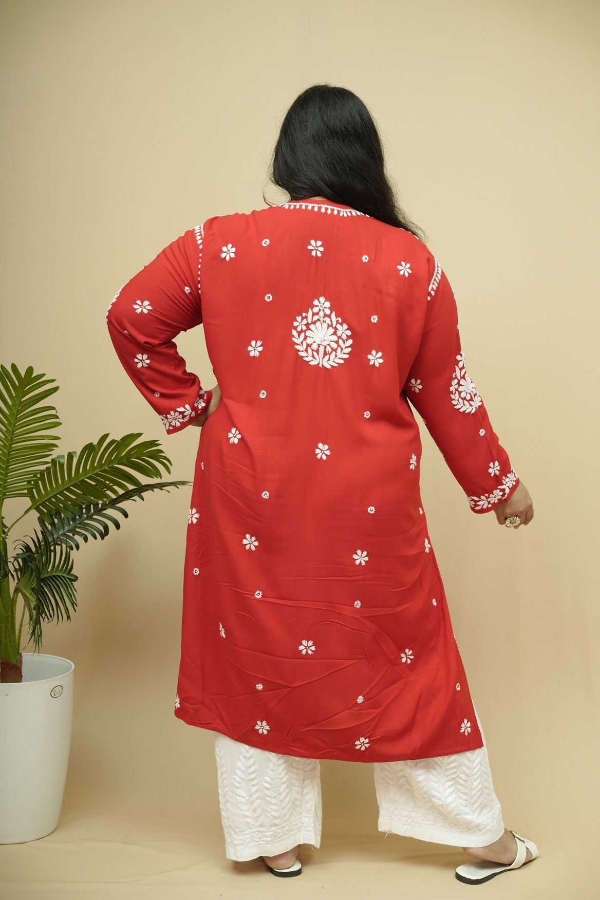 Plus Size Rayon Chikankari Kurta
