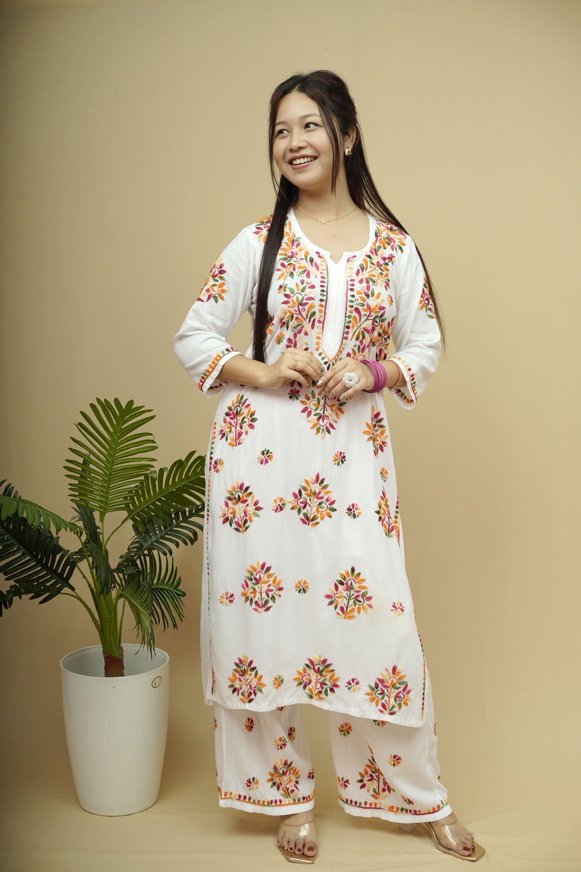 Mehira Rayon Chikankari Kurta Plazzo Set