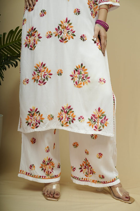 Mehira Rayon Chikankari Kurta Plazzo Set