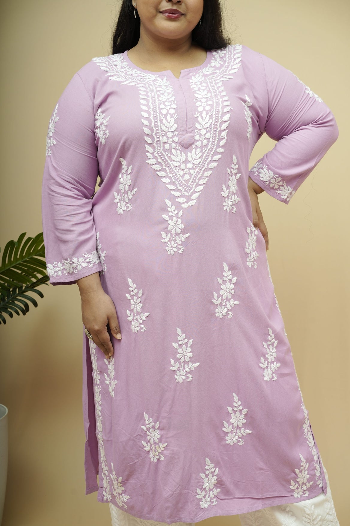 Rayon Chikankari Long Kurta - Lavender
