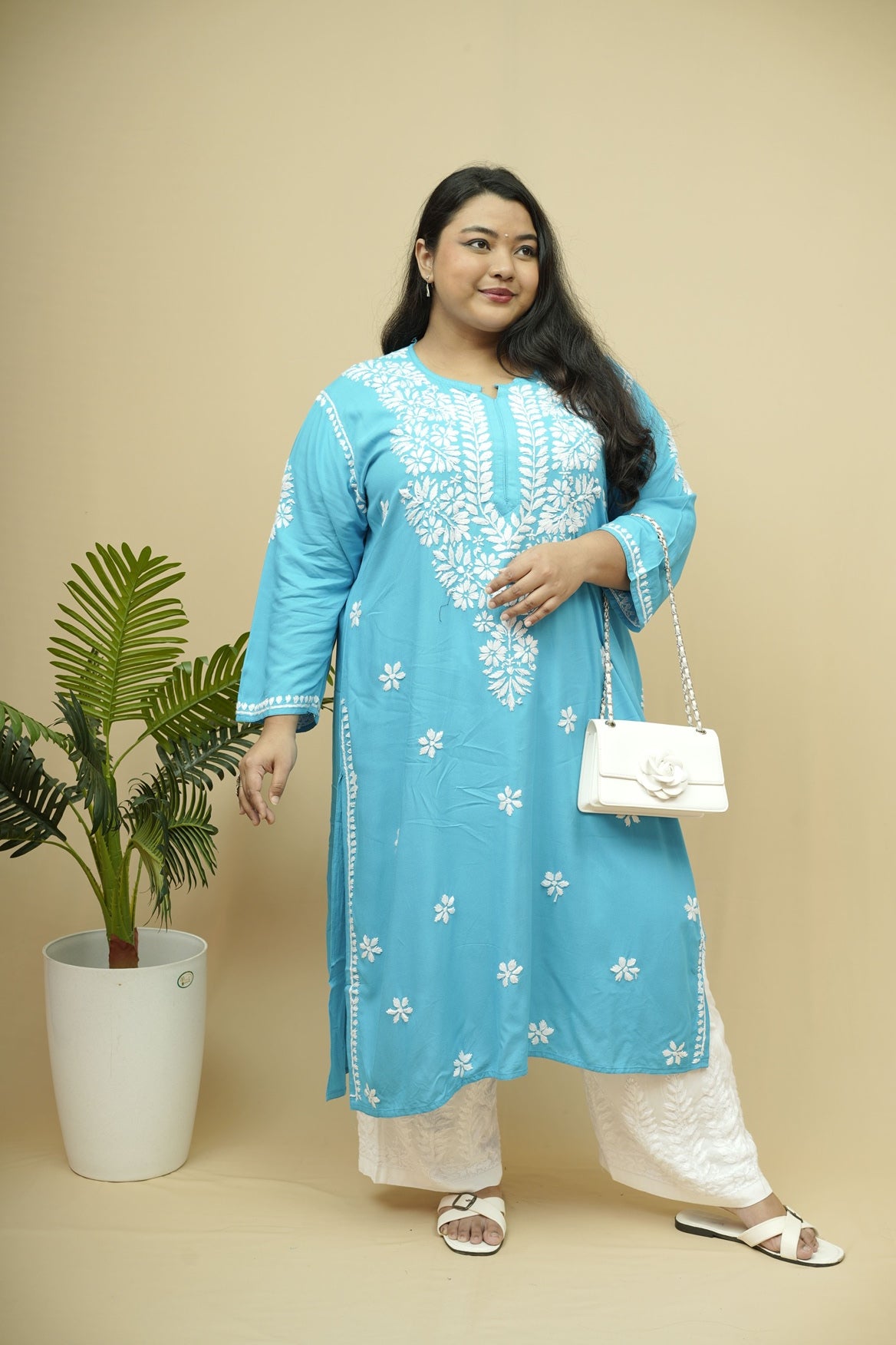 Vasudha Rayon Chikankari Long Kurta