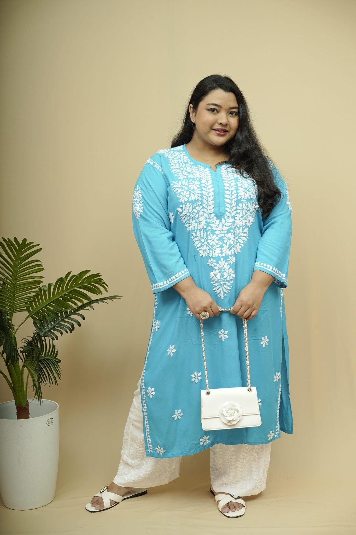Vasudha Rayon Chikankari Long Kurta