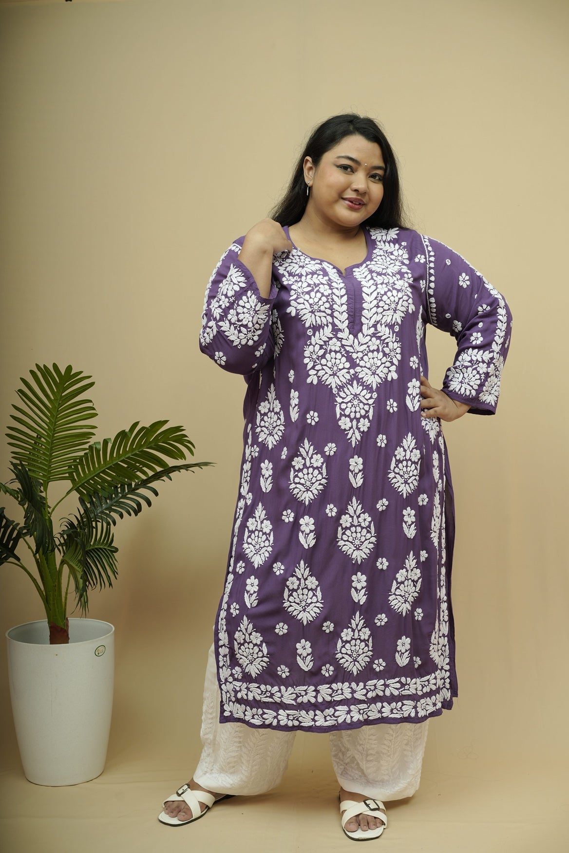 Saba 3D Chikankari Long Kurta - Modal