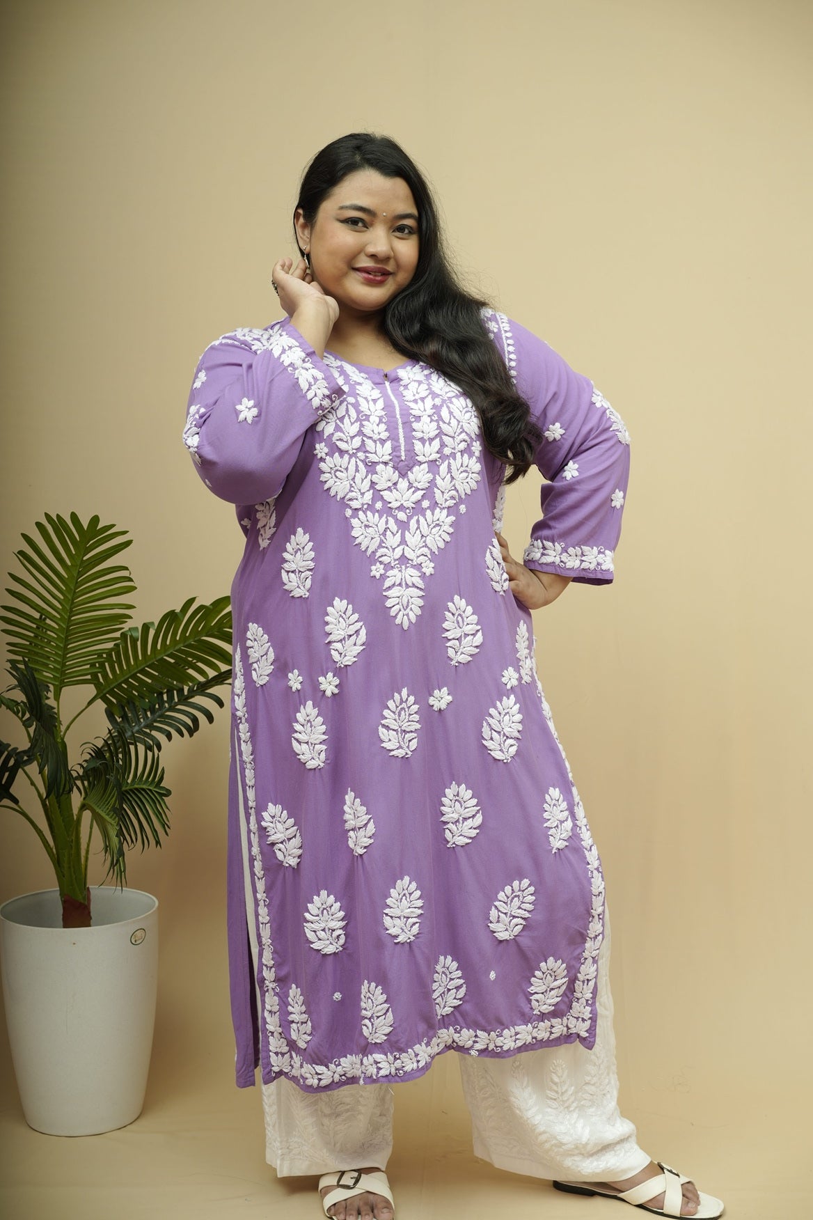 Plus Size Rayon Chikankari Kurta