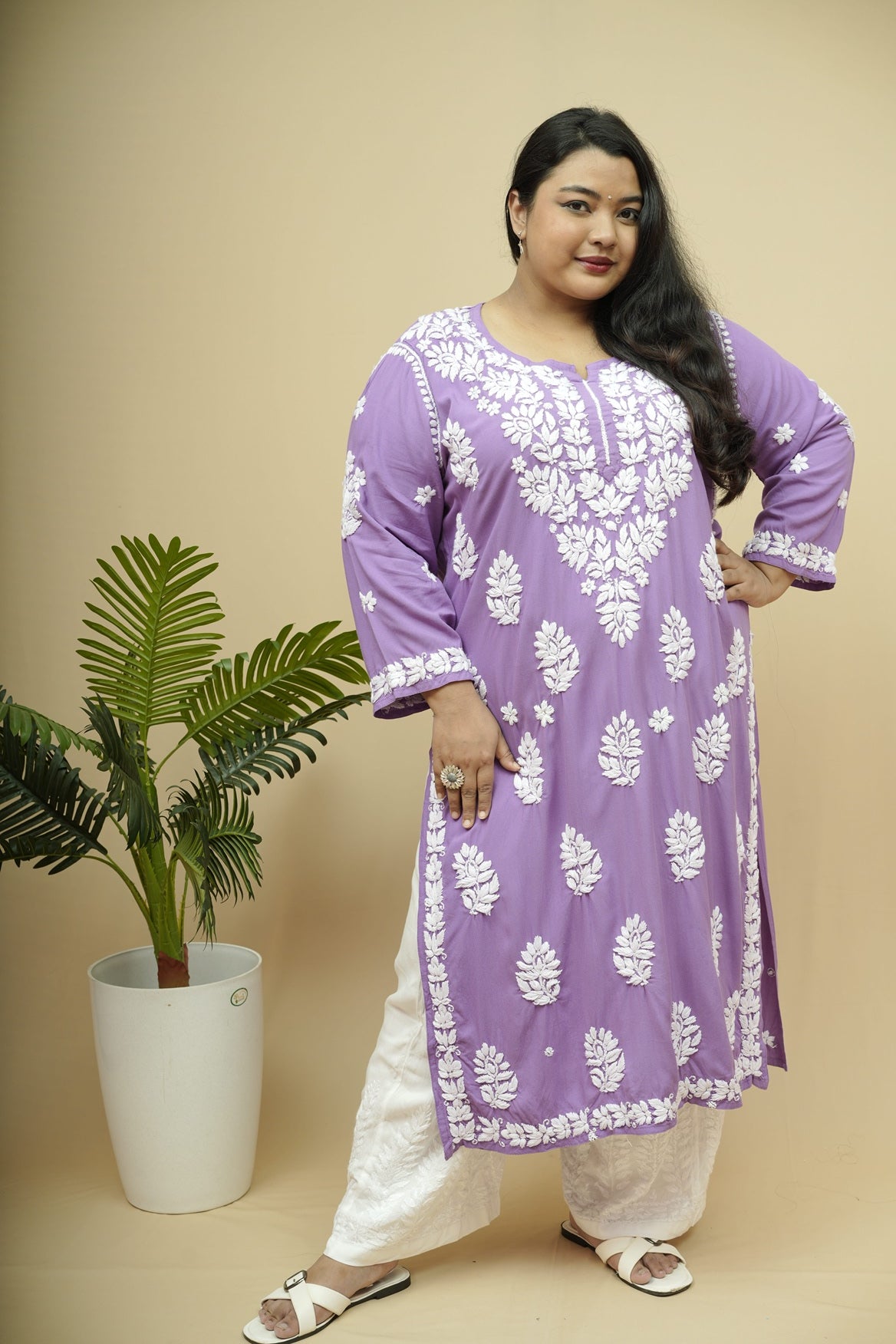 Plus Size Rayon Chikankari Kurta