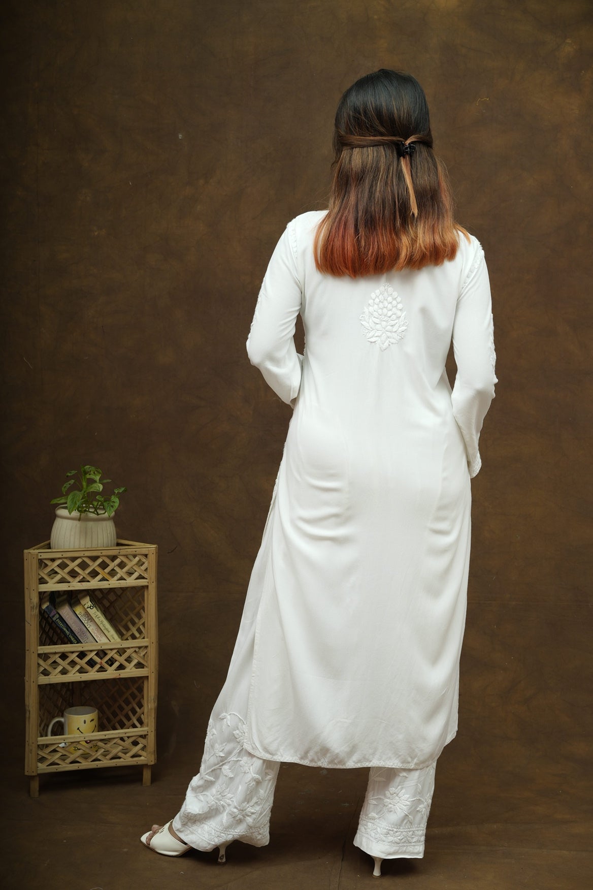 Mira Rayon 3D Chikankari Kurta Pant Set - White