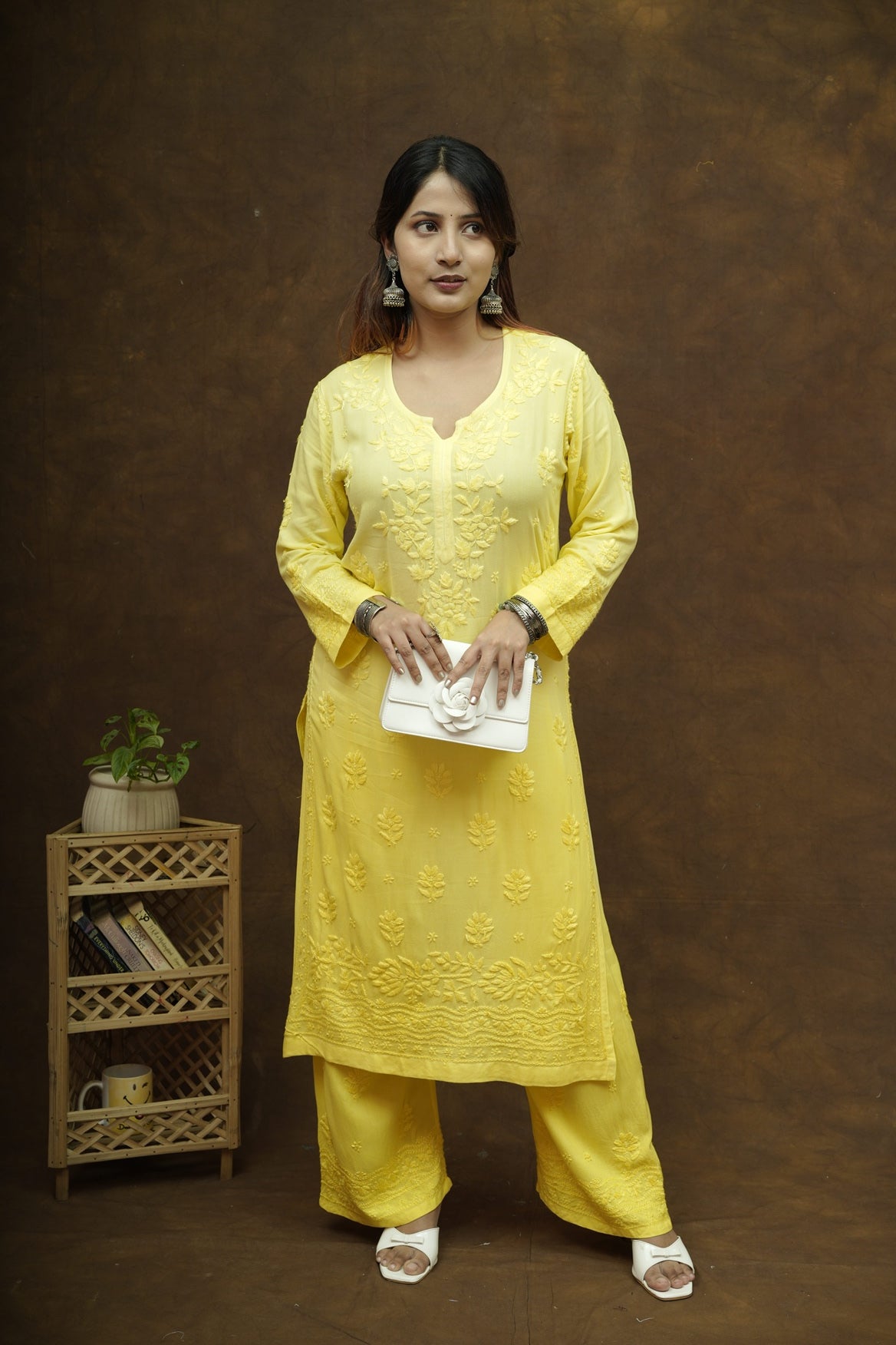 Mehza Rayon Chikankari Kurta Pant Set