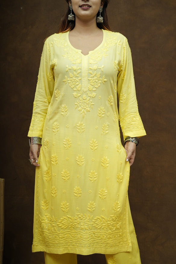 Mehza Rayon Chikankari Kurta Pant Set