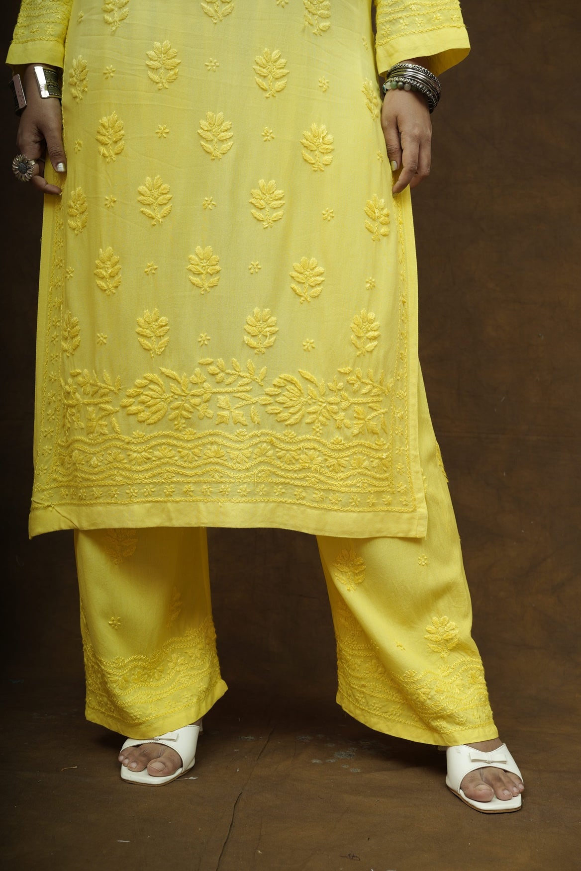 Mehza Rayon Chikankari Kurta Pant Set