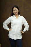 Cotton Chikankari Solid Women's Shirt-White