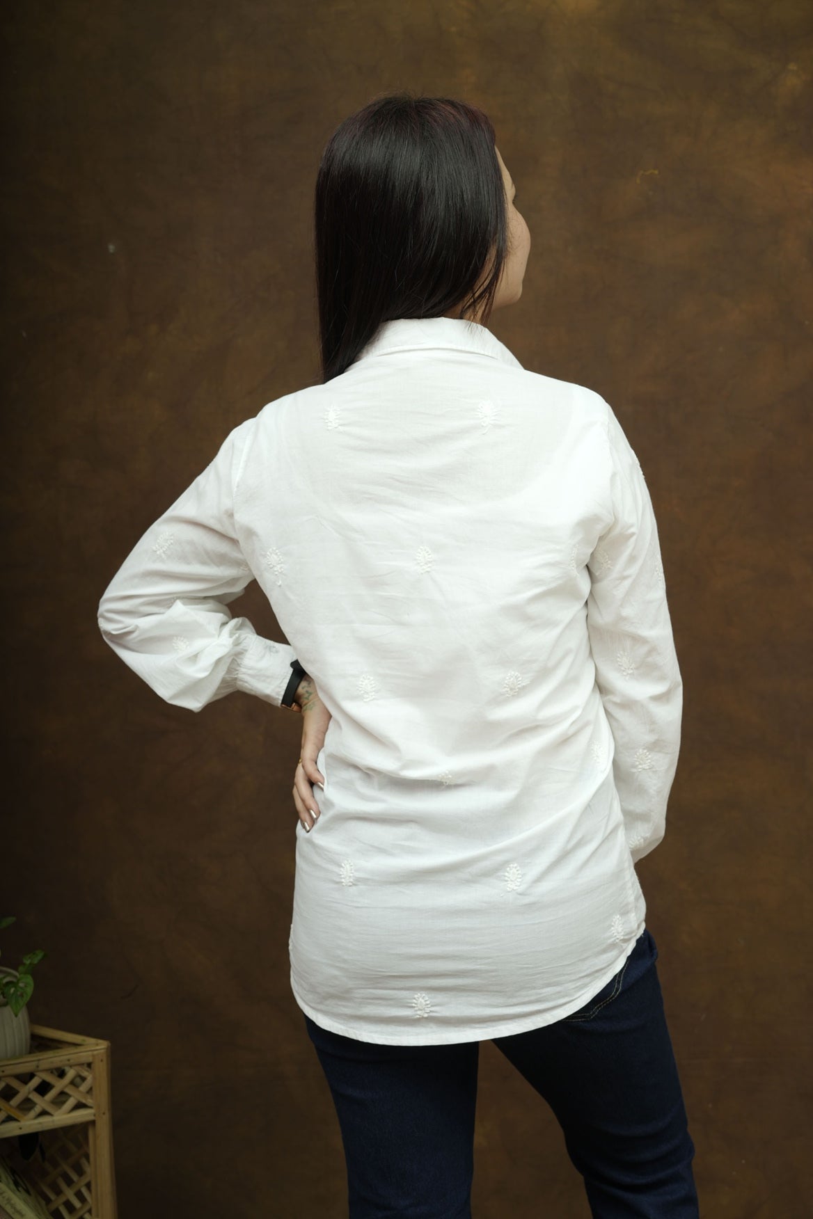 Cotton Chikankari Solid Women's Shirt-White