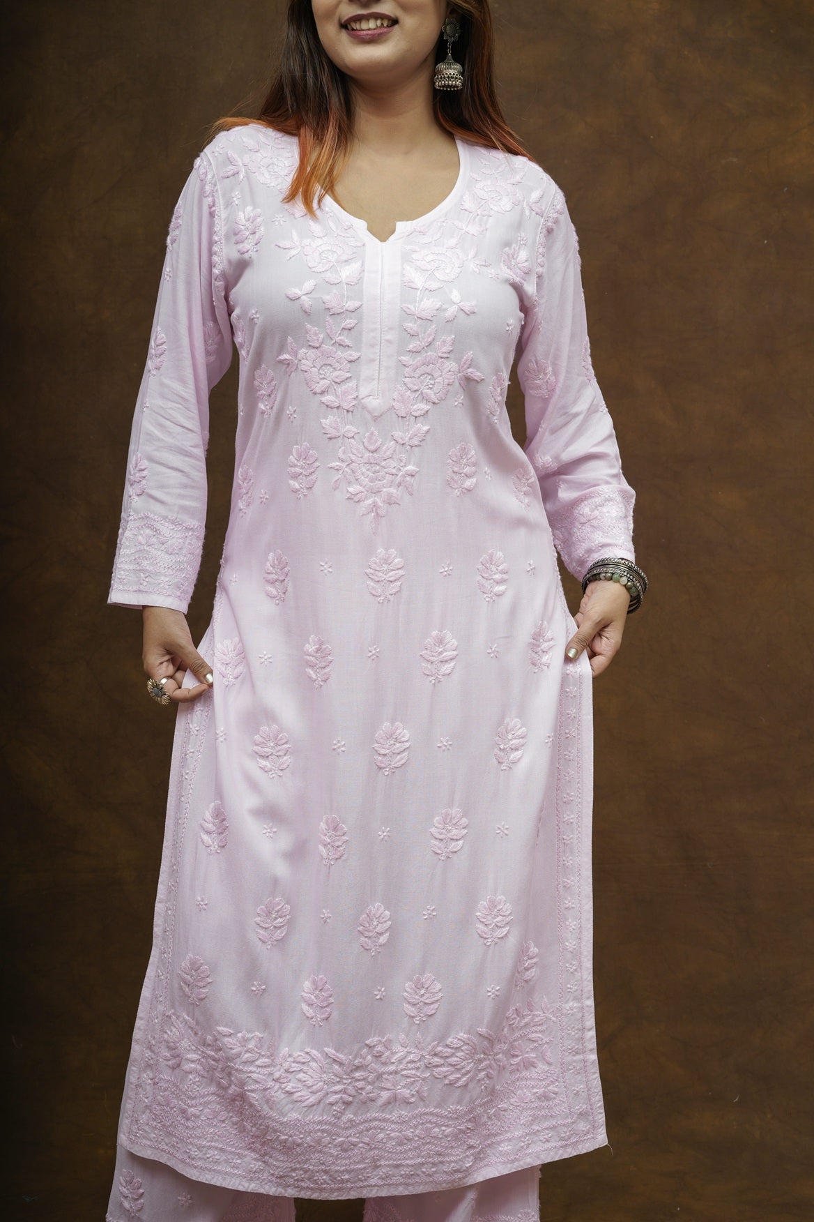 Mehza Rayon Chikankari Kurta Pant Set