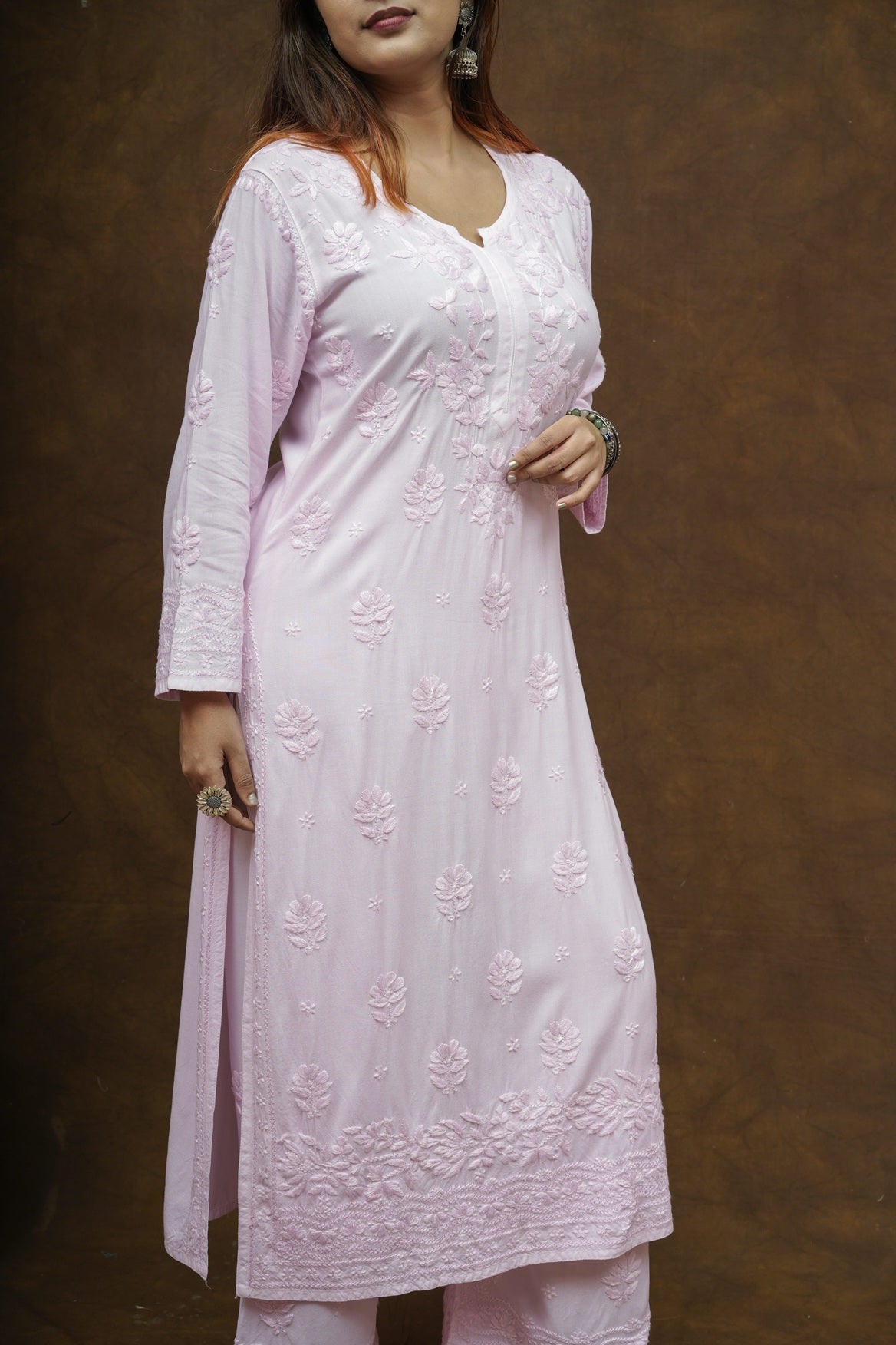 Mehza Rayon Chikankari Kurta Pant Set