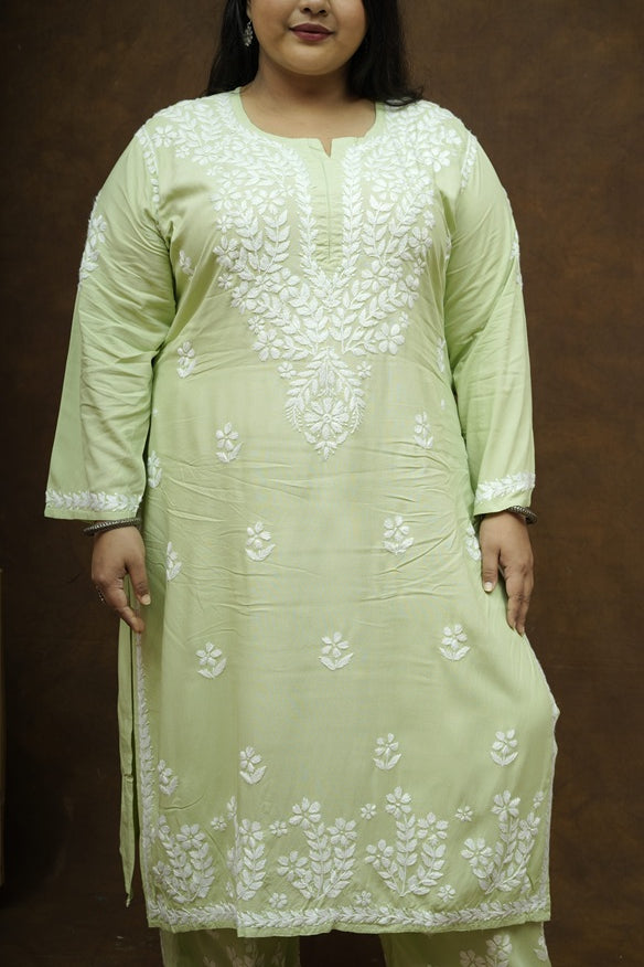 Plus Size Rayon Chikankari Kurta-Plazzo Set