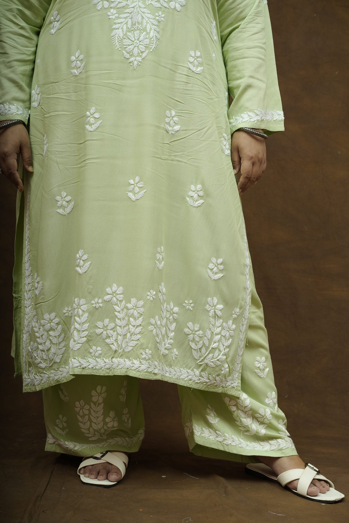 Plus Size Rayon Chikankari Kurta-Plazzo Set