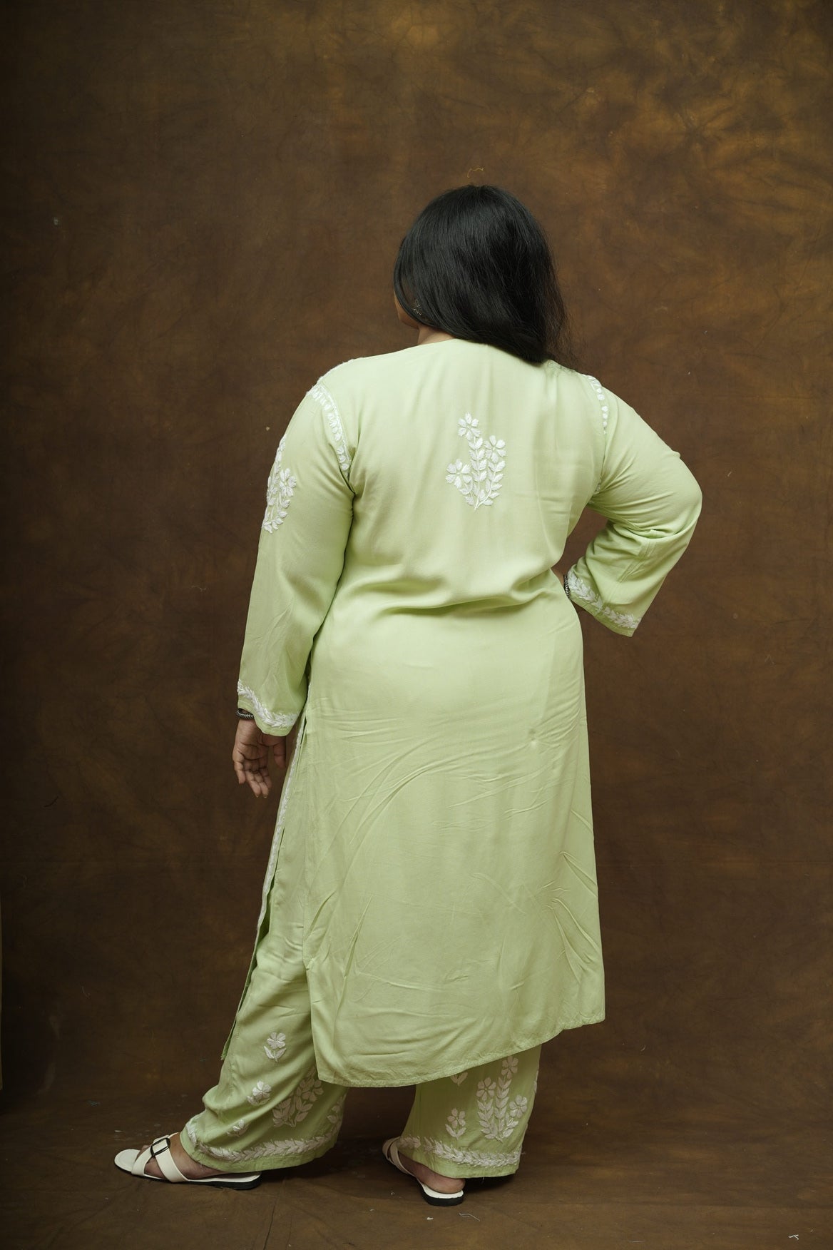 Plus Size Rayon Chikankari Kurta-Plazzo Set