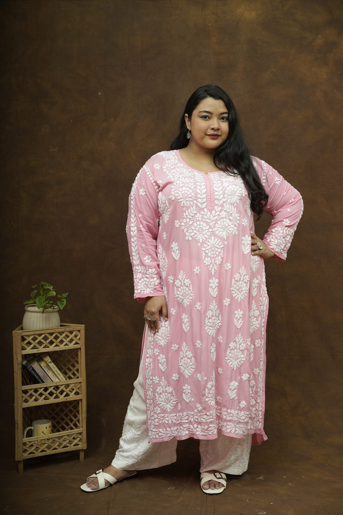 Saba 3D Chikankari Long Kurta - Modal