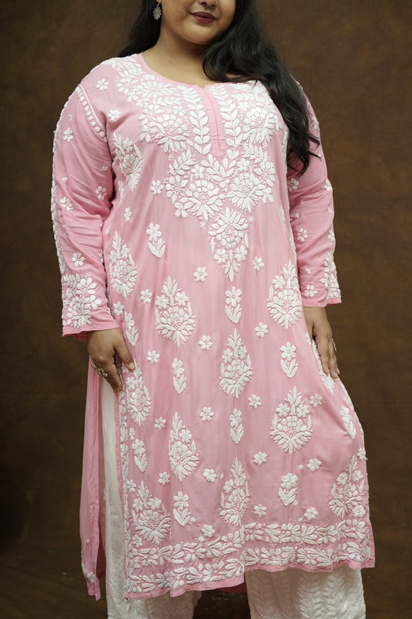 Saba 3D Chikankari Long Kurta - Modal