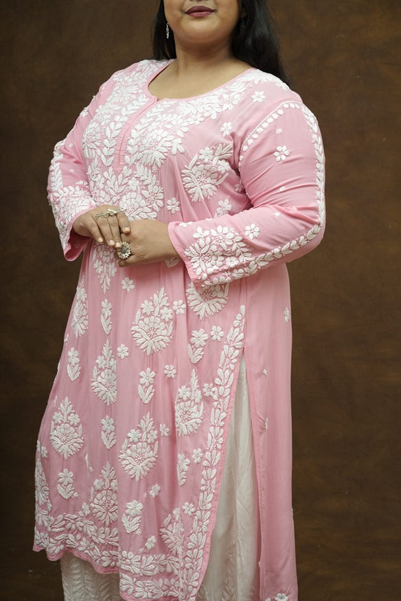 Saba 3D Chikankari Long Kurta - Modal