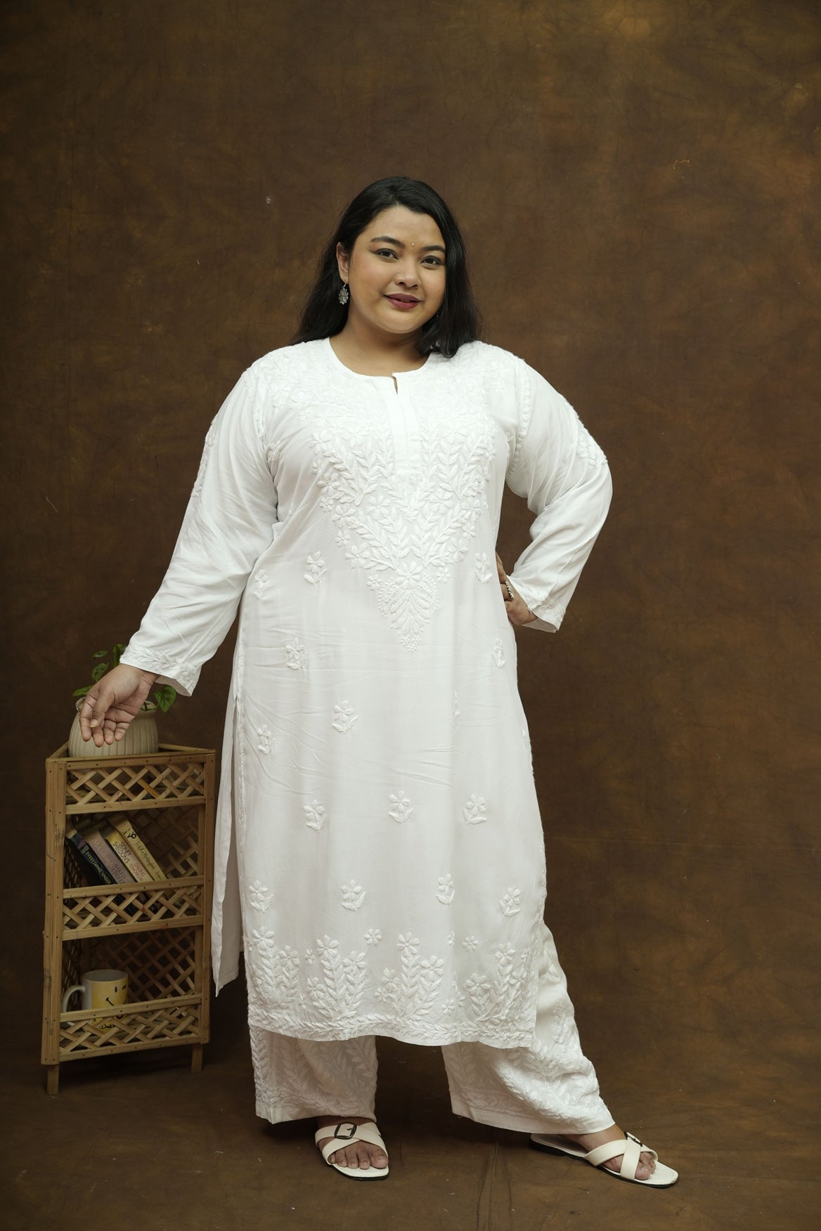 Plus Size Rayon Chikankari Kurta-Plazzo Set