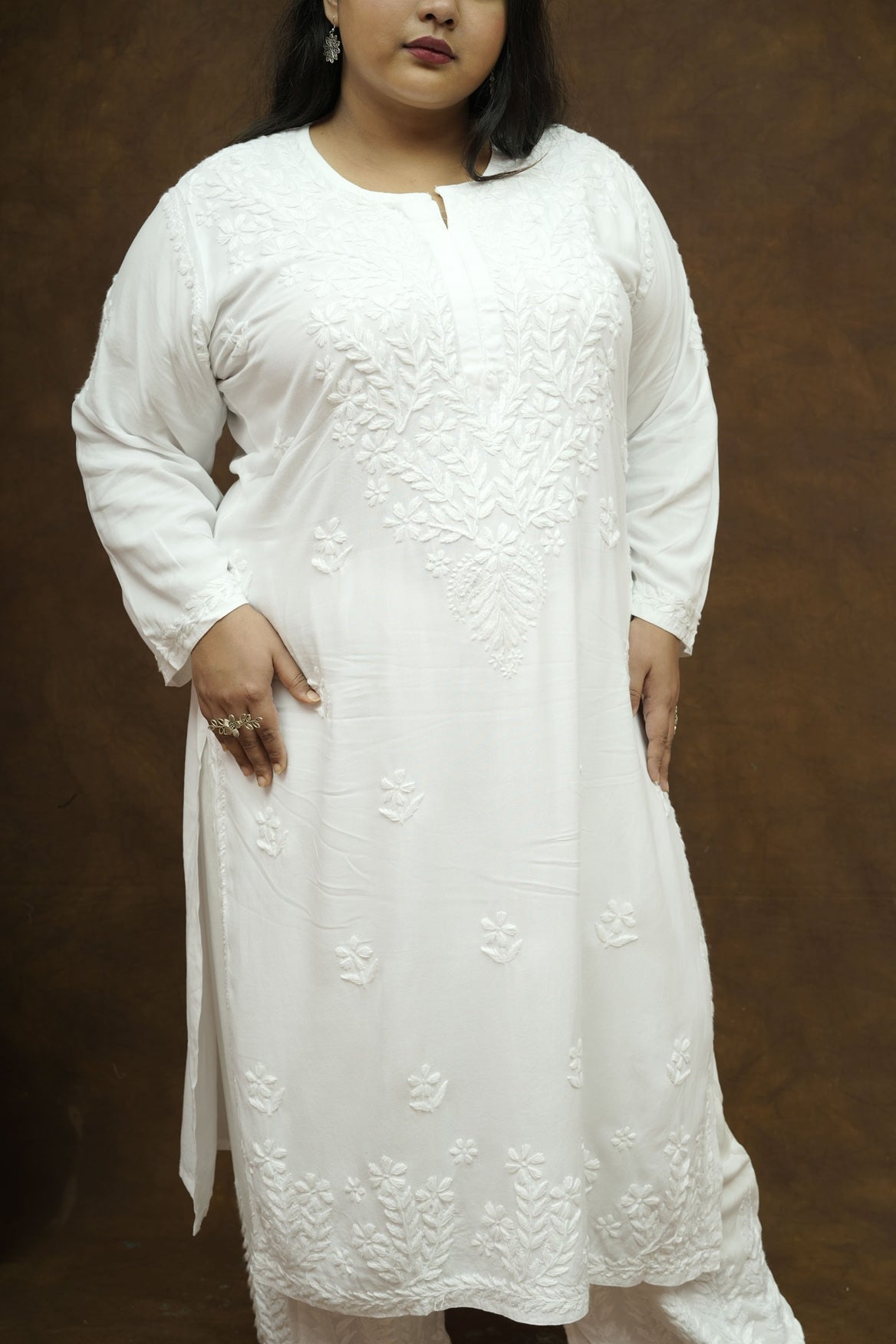 Plus Size Rayon Chikankari Kurta-Plazzo Set