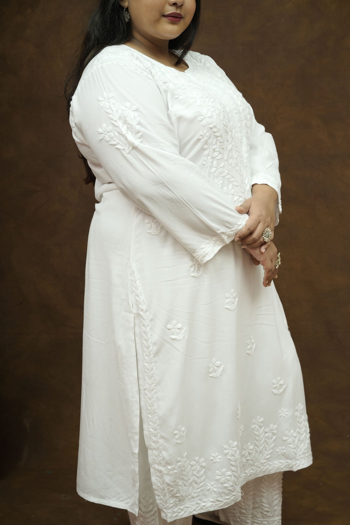 Plus Size Rayon Chikankari Kurta-Plazzo Set