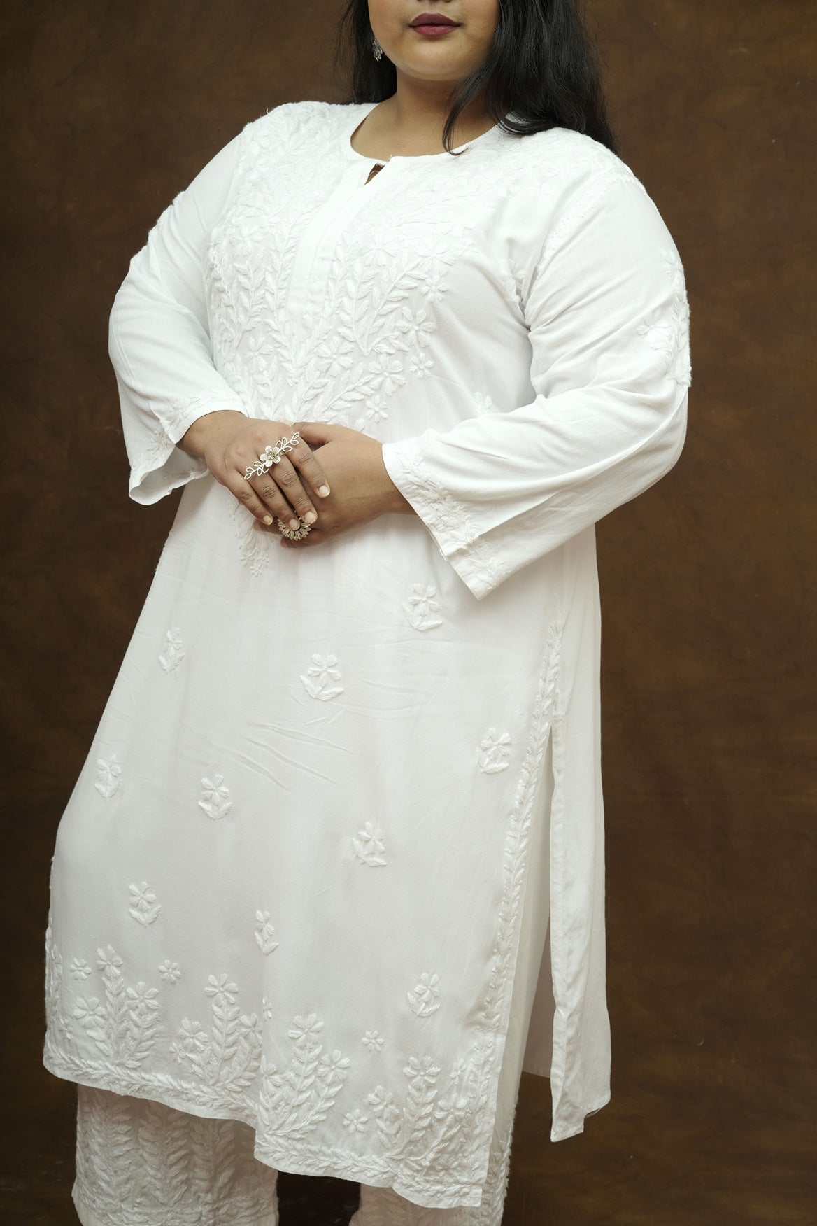 Plus Size Rayon Chikankari Kurta-Plazzo Set