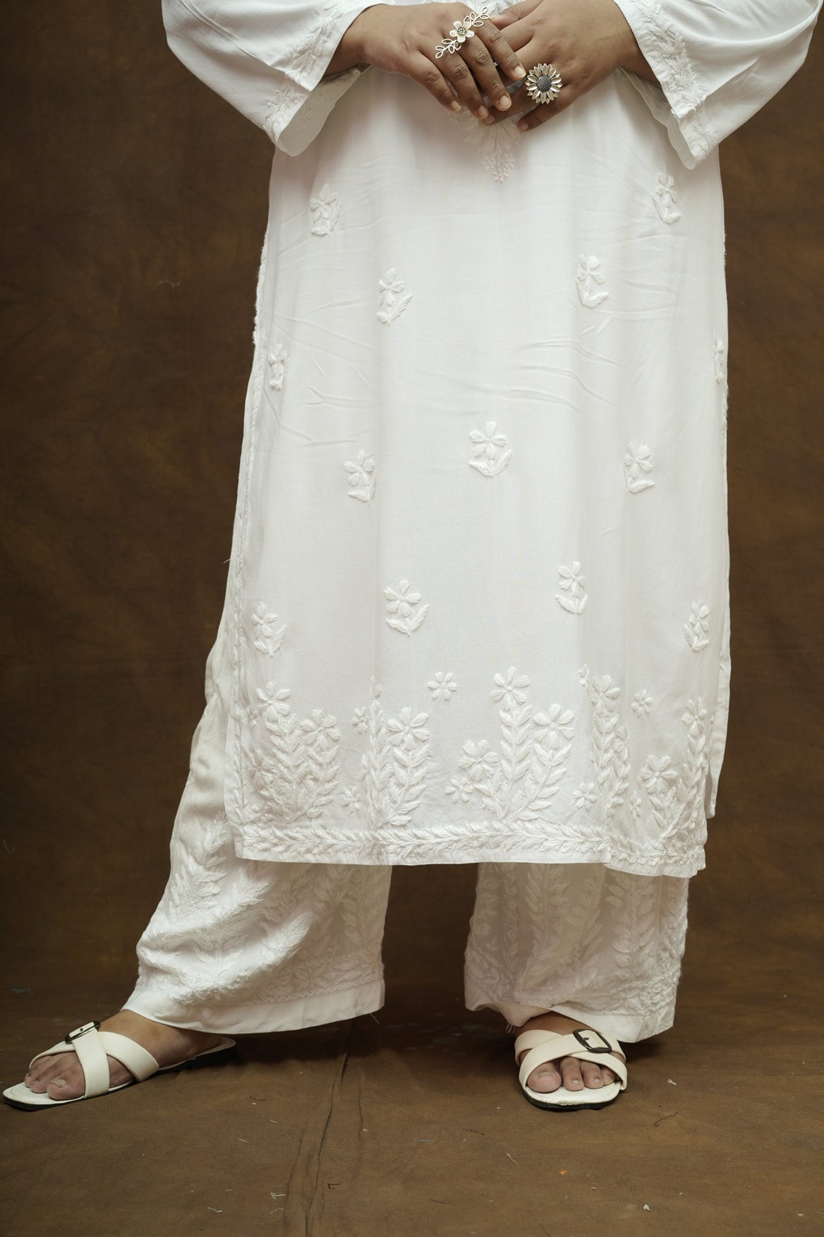 Plus Size Rayon Chikankari Kurta-Plazzo Set