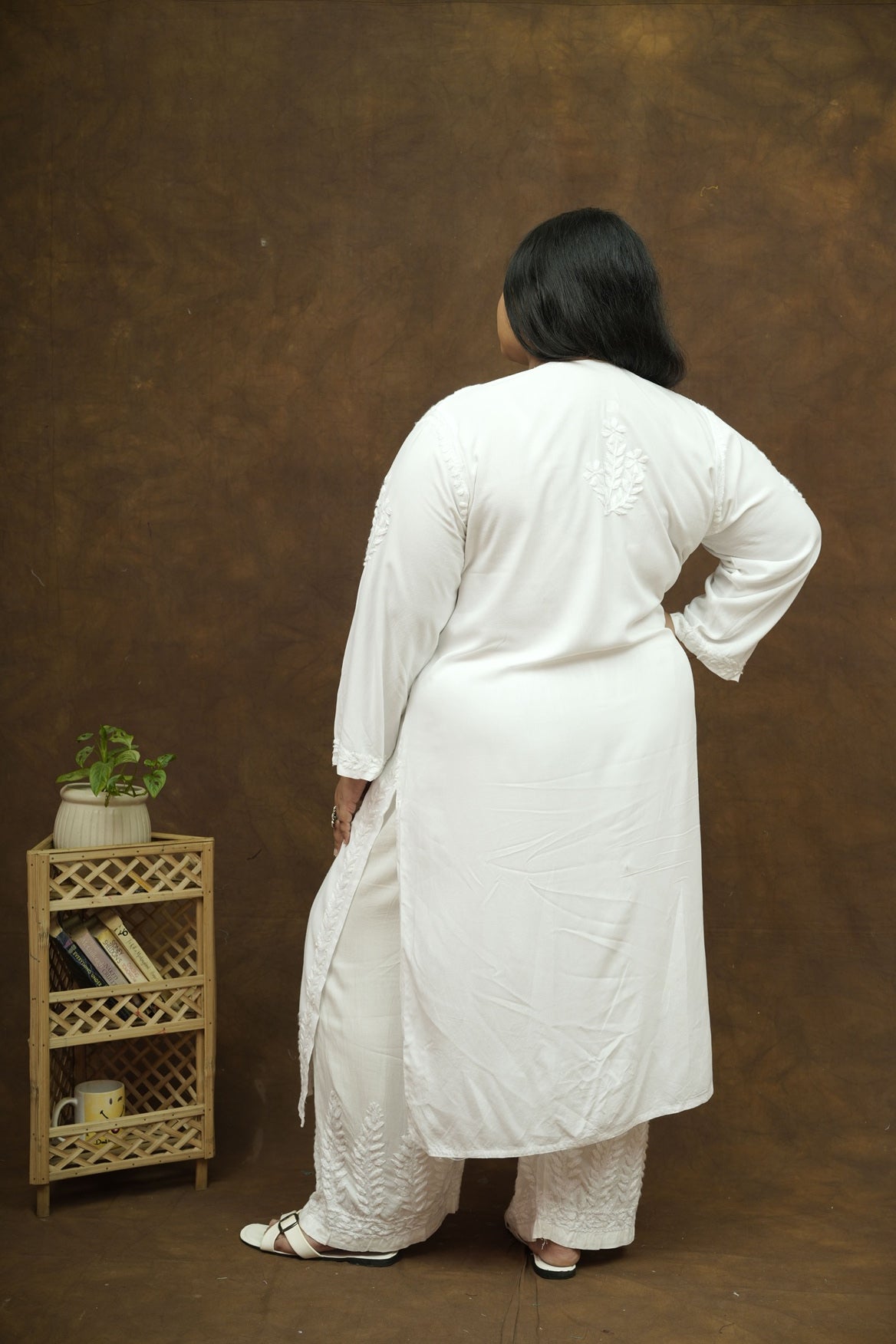 Plus Size Rayon Chikankari Kurta-Plazzo Set
